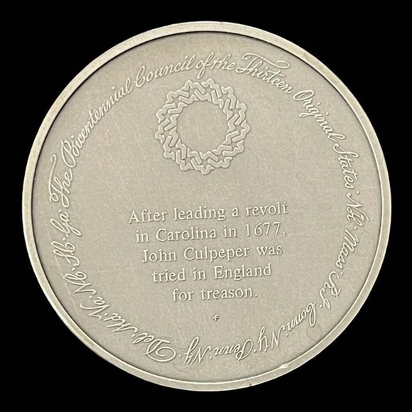Vintage Medal History of Colonial America Pewter Coin John Culpeper Trial - Picture 2 of 3